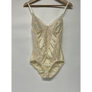 Vintage Women’s Ivory Silky Lace Floral Small Bodysuit Teddy Lingerie